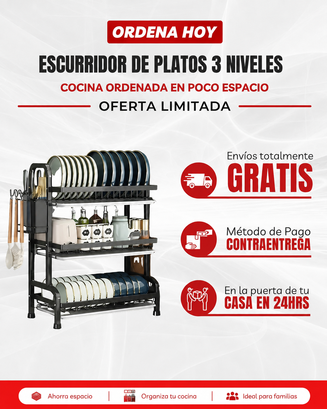 Escurridor de Platos 3 Niveles | Orden, Estilo y Practicidad en tu Cocina