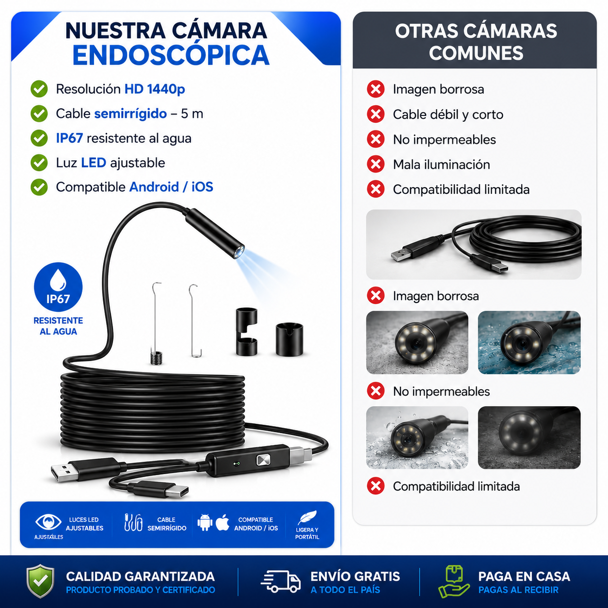 InspectCam™ - Cámara Endoscópica Micro Usb Tipo C (3mtr)