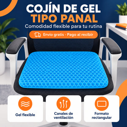 Cojín rectangular azul de gel tipo panal para asiento