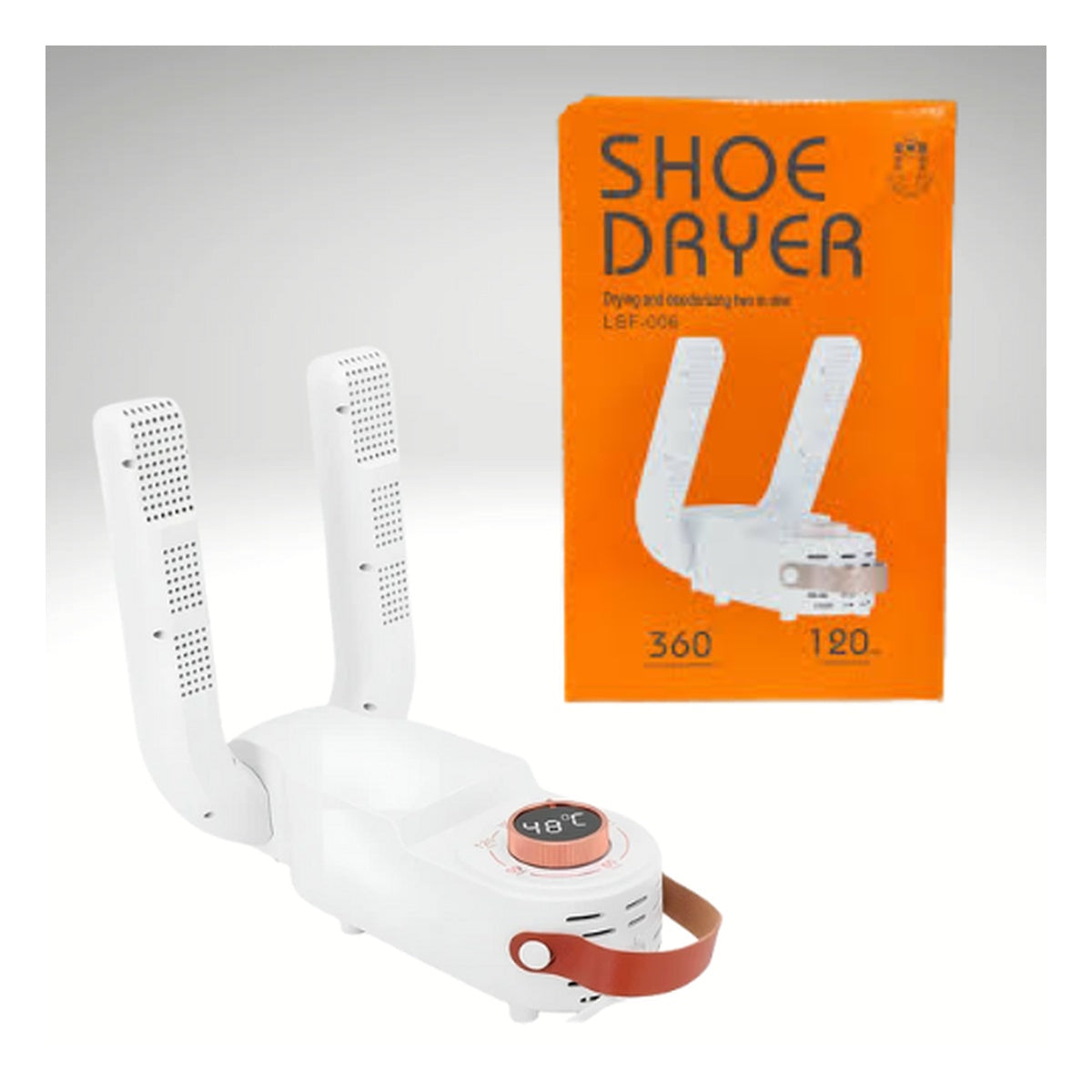 Secador de zapatos plegable blanco y naranja con temporizador