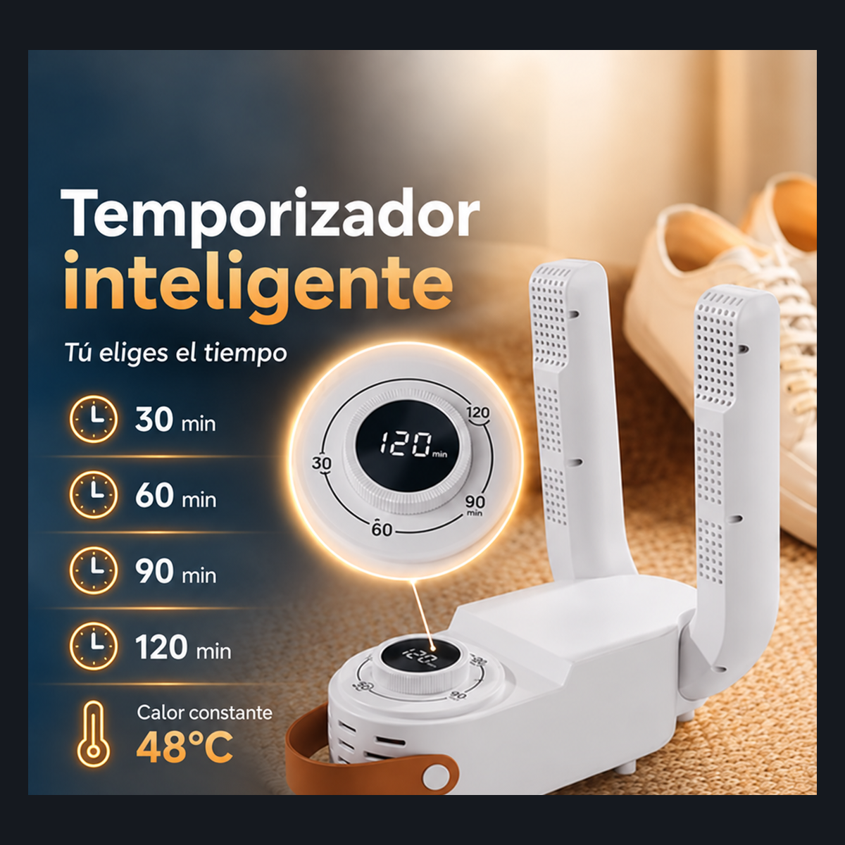 Temporizador del secador con opciones de 30 60 90 y 120 minutos