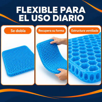Demostración de flexibilidad y estructura ventilada del cojín de gel