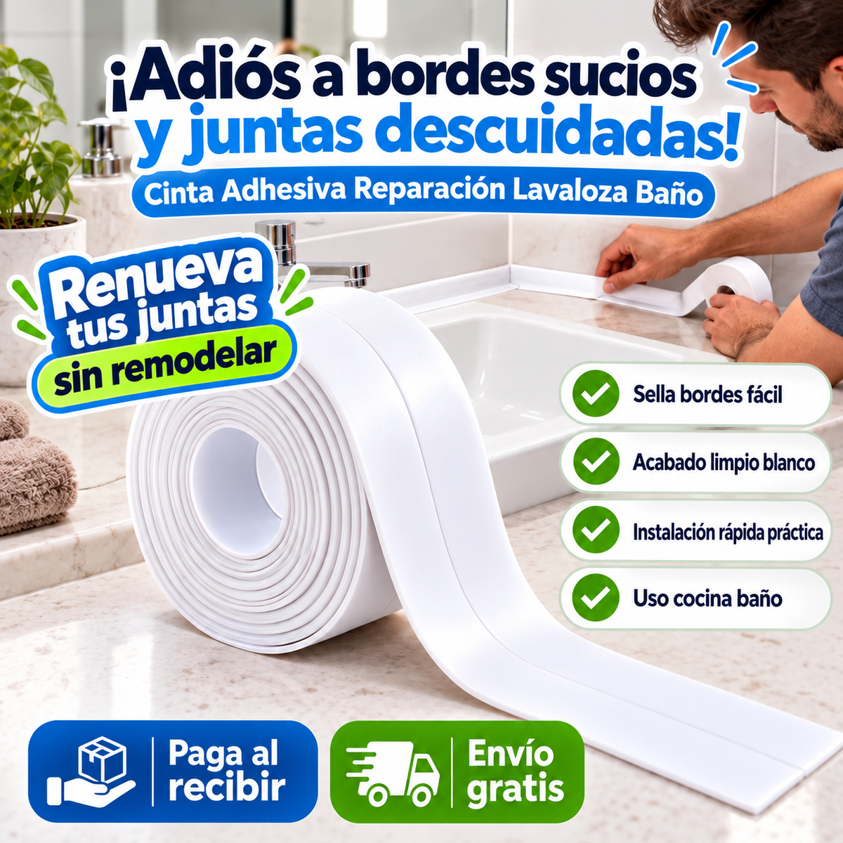 Cinta Adhesiva Reparación Lavaloza Baño