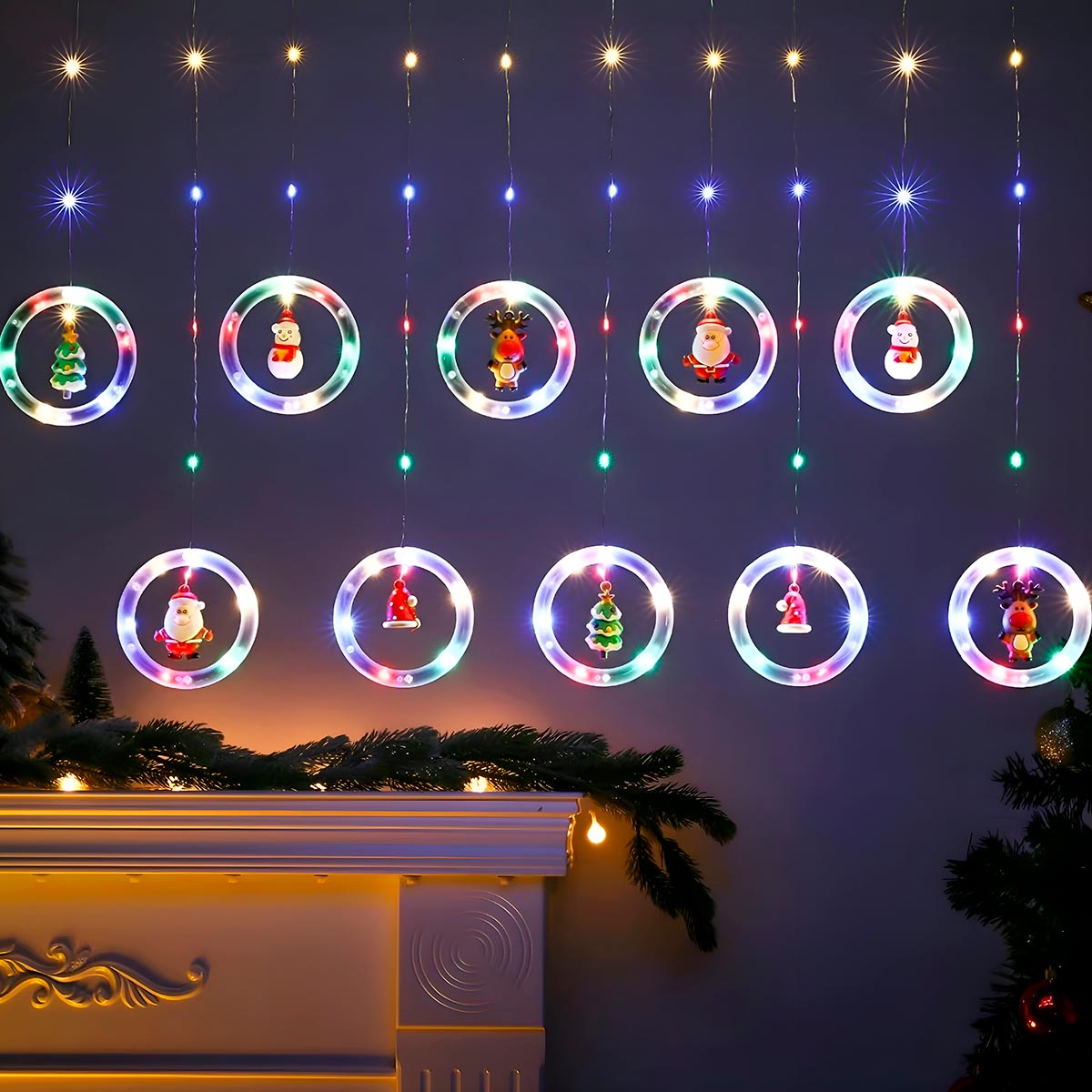 🎄CORTINA LED NAVIDEÑA ARO CON MUÑECO🎅