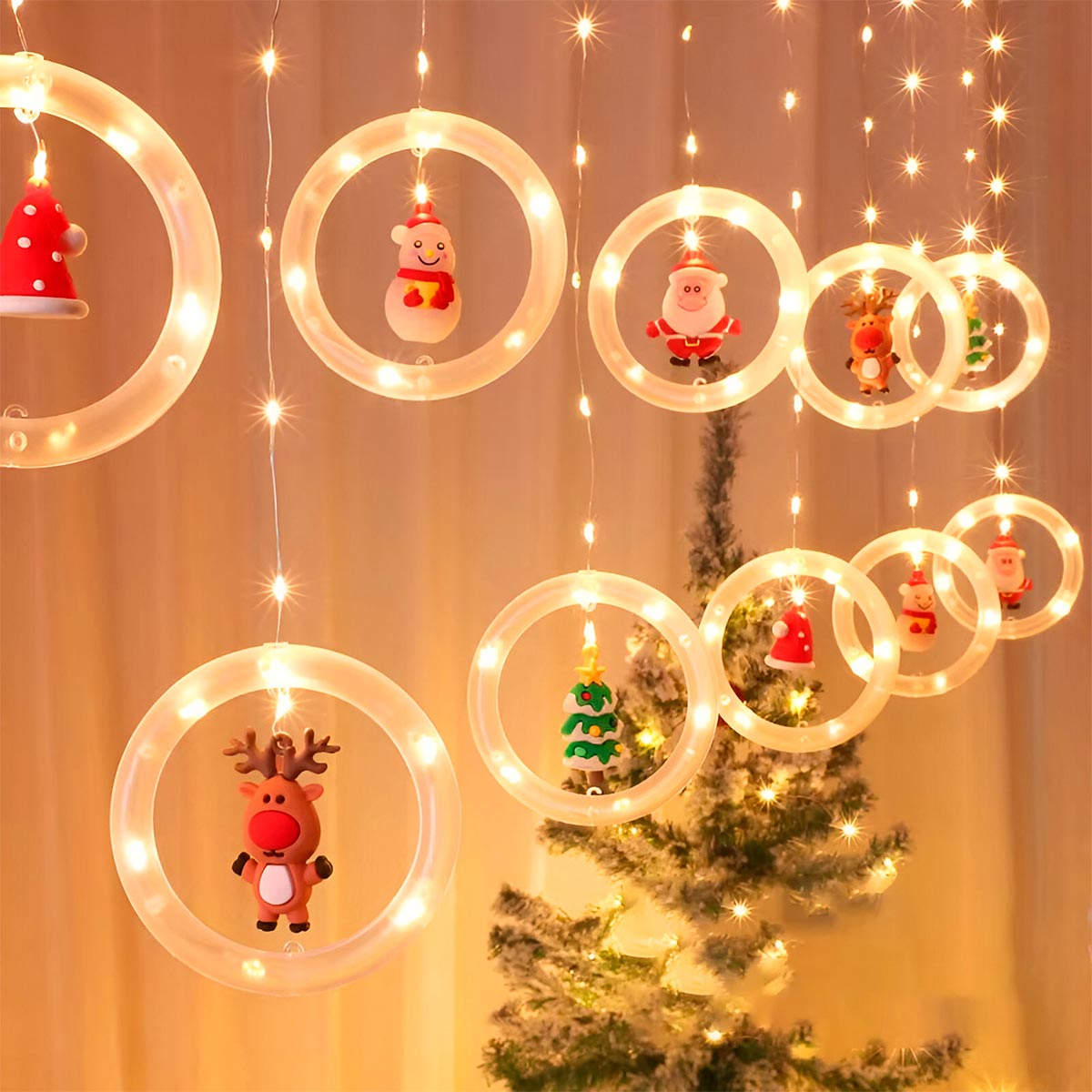 🎄CORTINA LED NAVIDEÑA ARO CON MUÑECO🎅