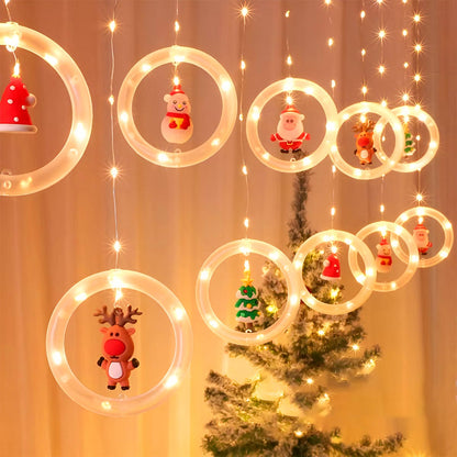 🎄CORTINA LED NAVIDEÑA ARO CON MUÑECO🎅