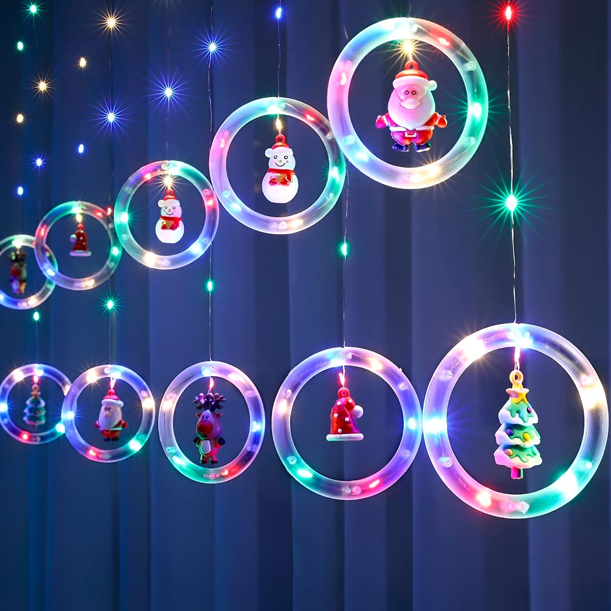 🎄CORTINA LED NAVIDEÑA ARO CON MUÑECO🎅