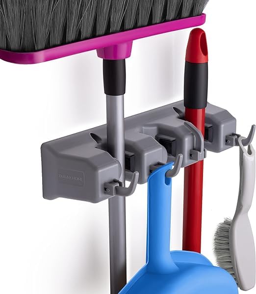 Organizador de escobas y trapeadores | Soporte de pared para casa, jardín y garaje
