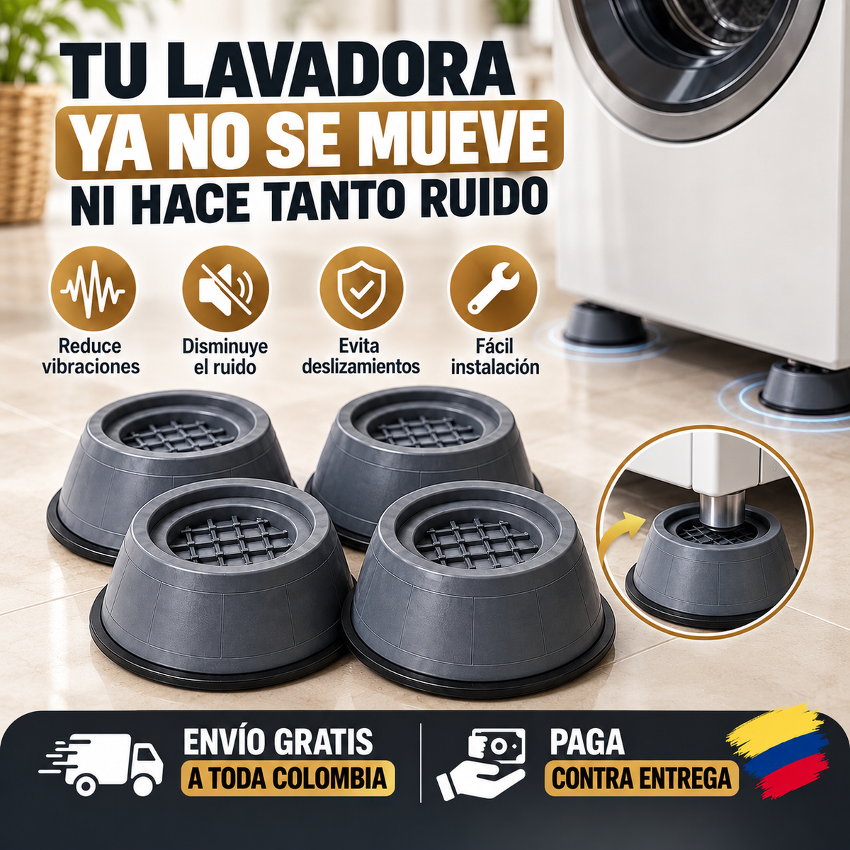 StopVibra™ | Pack x4 Antivibración para Lavadora