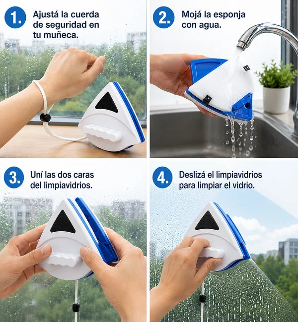 Limpiavidrios Magnético 2 en 1™ – Limpia Ambos Lados a la Vez