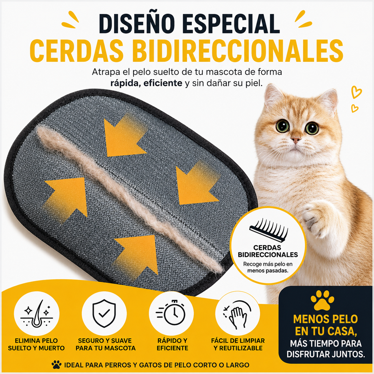 BrushPet® - Guante Removedor de Pelo de Mascotas (x2 Unidades)