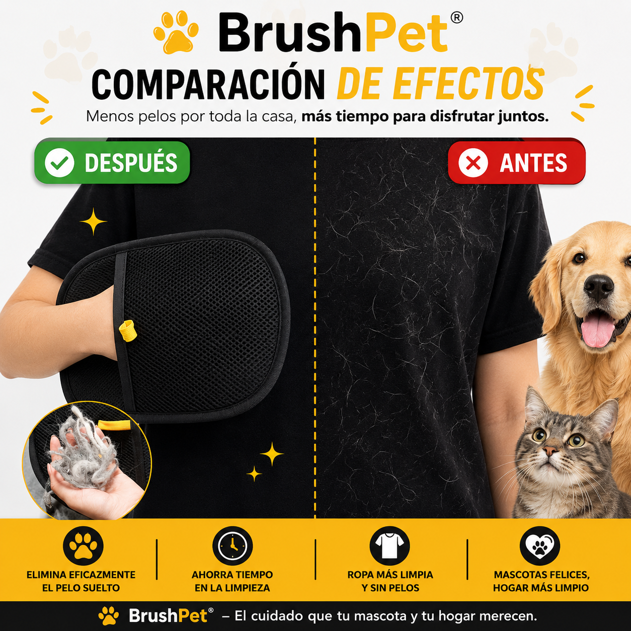 BrushPet® - Guante Removedor de Pelo de Mascotas (x2 Unidades)