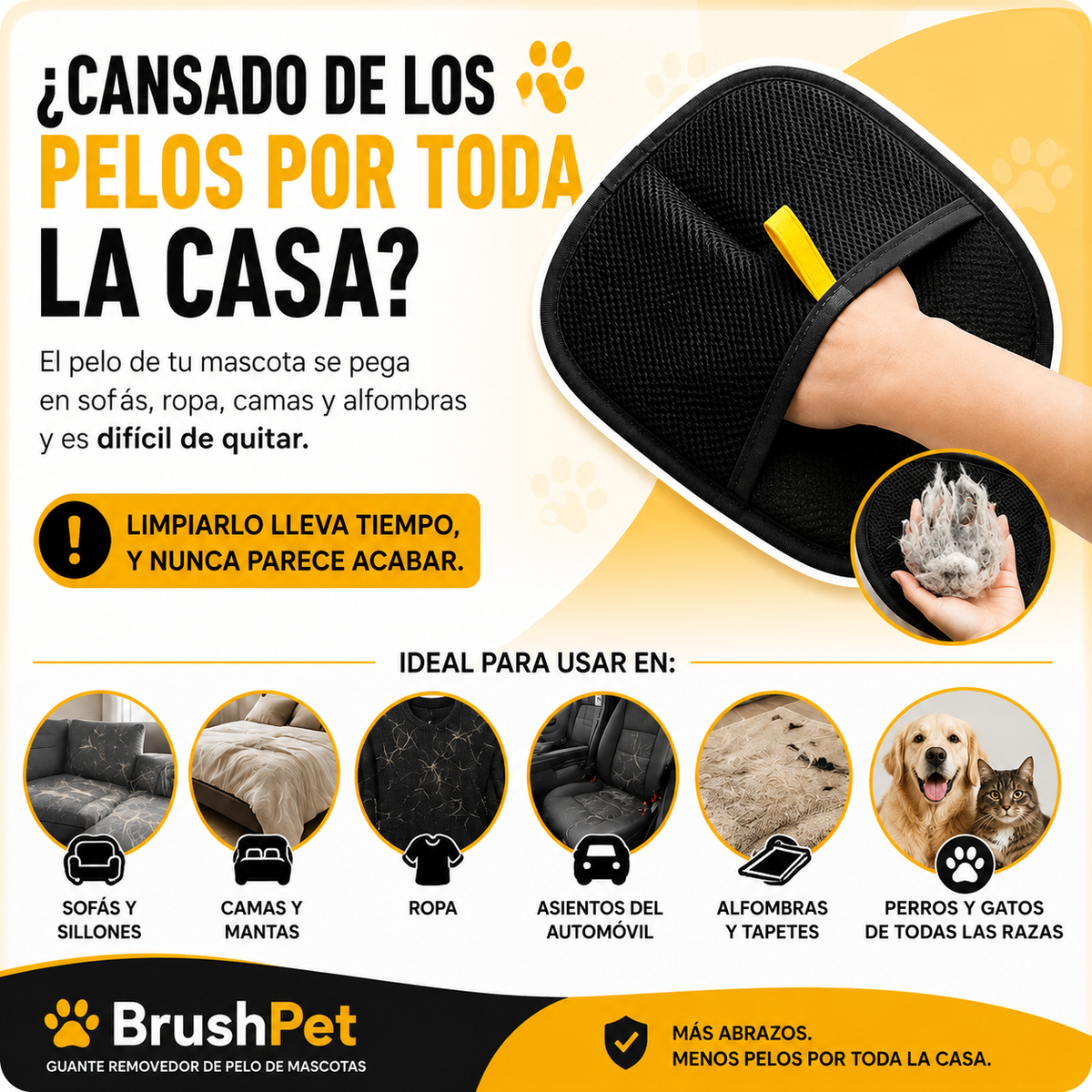 BrushPet® - Guante Removedor de Pelo de Mascotas (x2 Unidades)