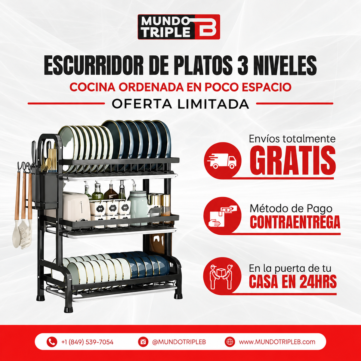 Escurridor de Platos 3 Niveles | Orden, Estilo y Practicidad en tu Cocina