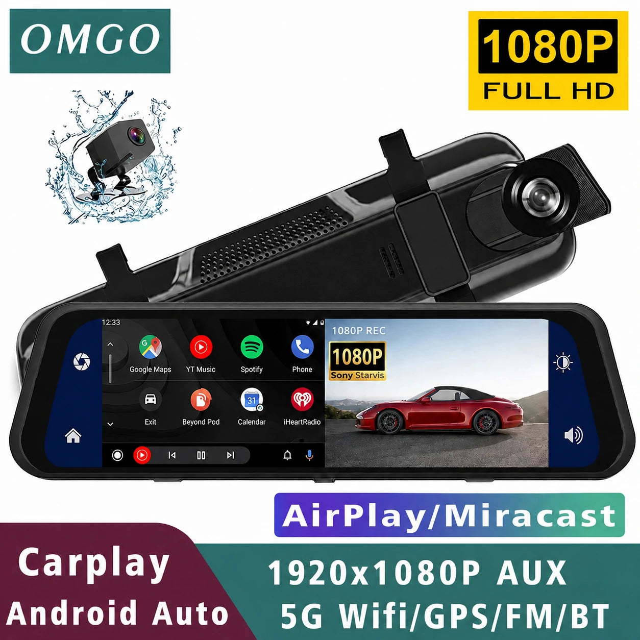 DriveVision 360 | Espejo Retrovisor con Cámara Delantera para Auto