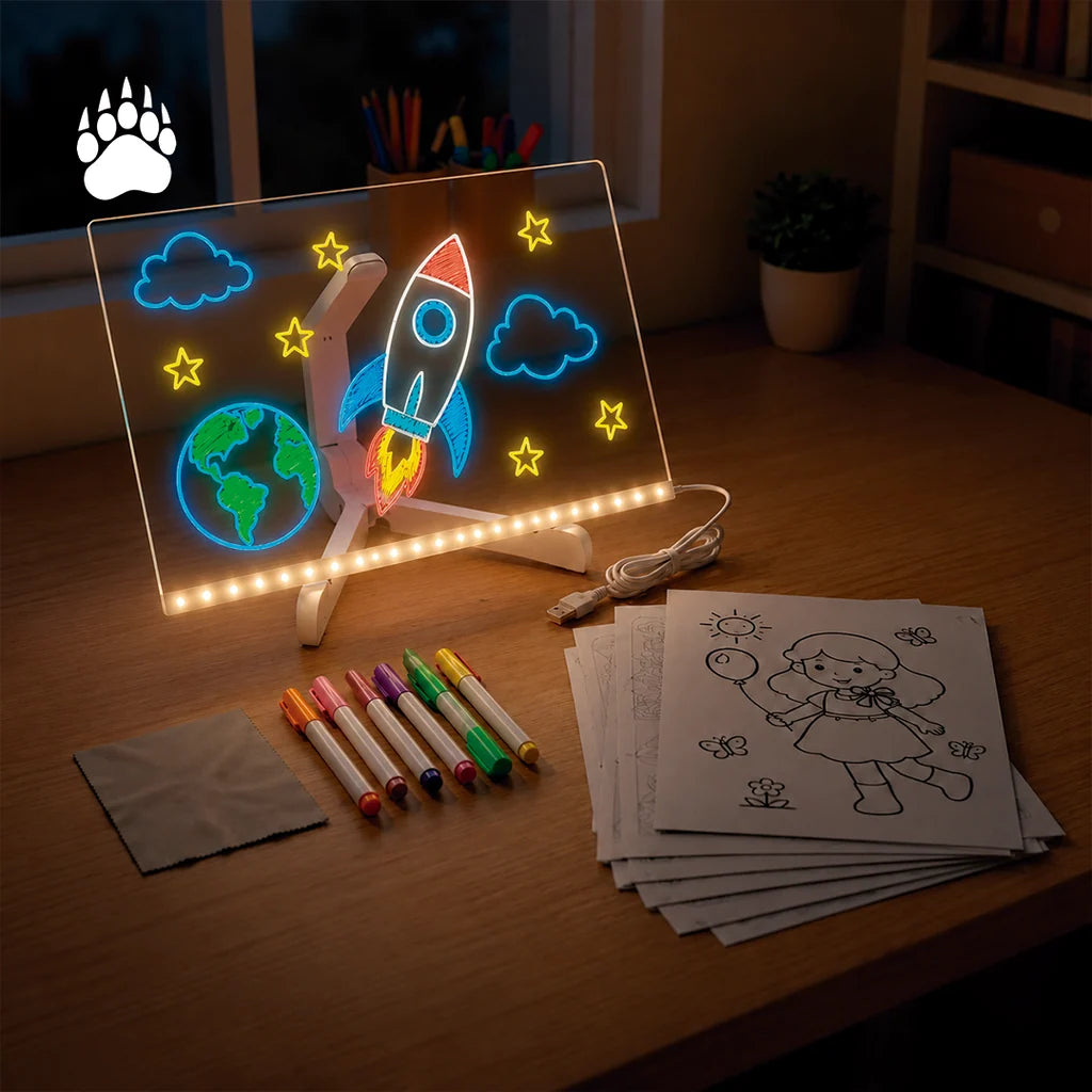 Pizarra Mágica con Luz LED™ + Fibrones y Plantillas de Regalo!