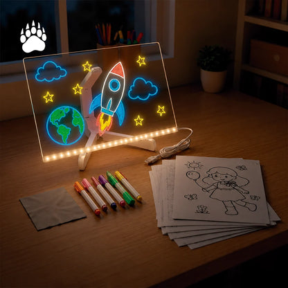 Pizarra Mágica con Luz LED™ + Fibrones y Plantillas de Regalo!