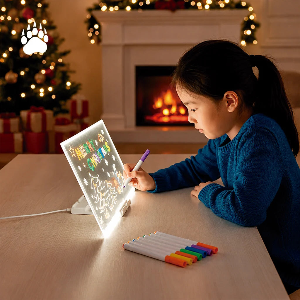 Pizarra Mágica con Luz LED™ + Fibrones y Plantillas de Regalo!