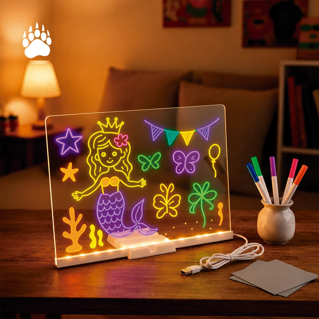 Pizarra Mágica con Luz LED™ + Fibrones y Plantillas de Regalo!
