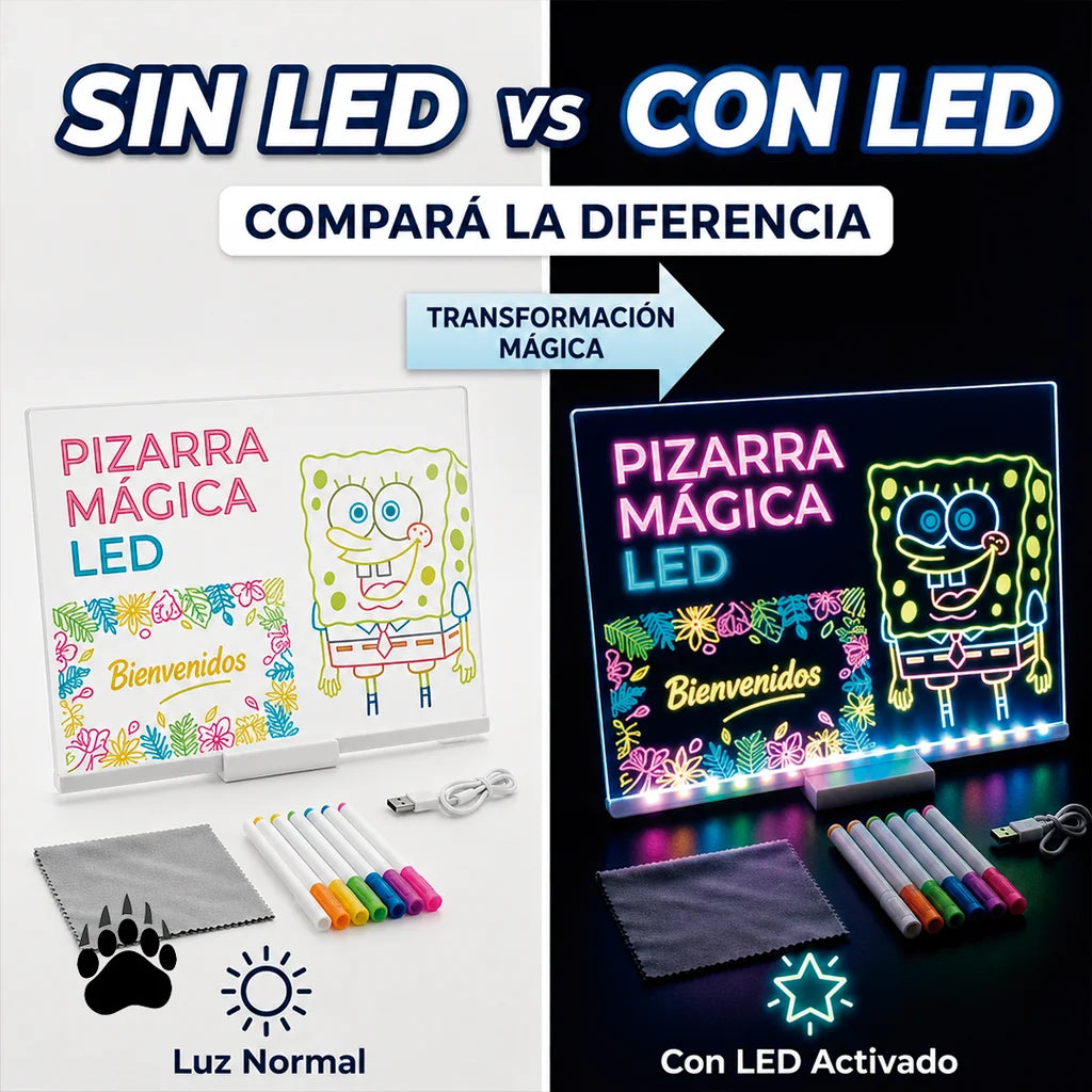 Pizarra Mágica con Luz LED™ + Fibrones y Plantillas de Regalo!