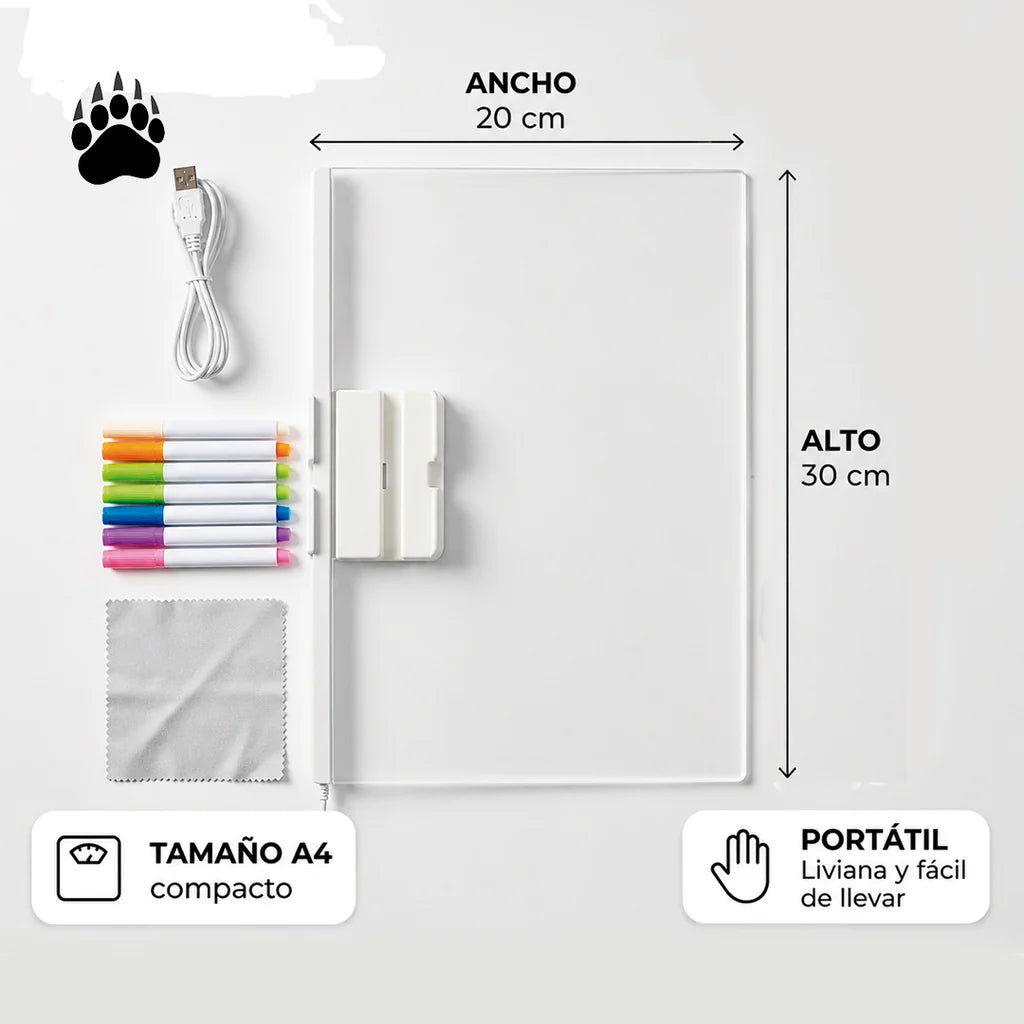 Pizarra Mágica con Luz LED™ + Fibrones y Plantillas de Regalo!
