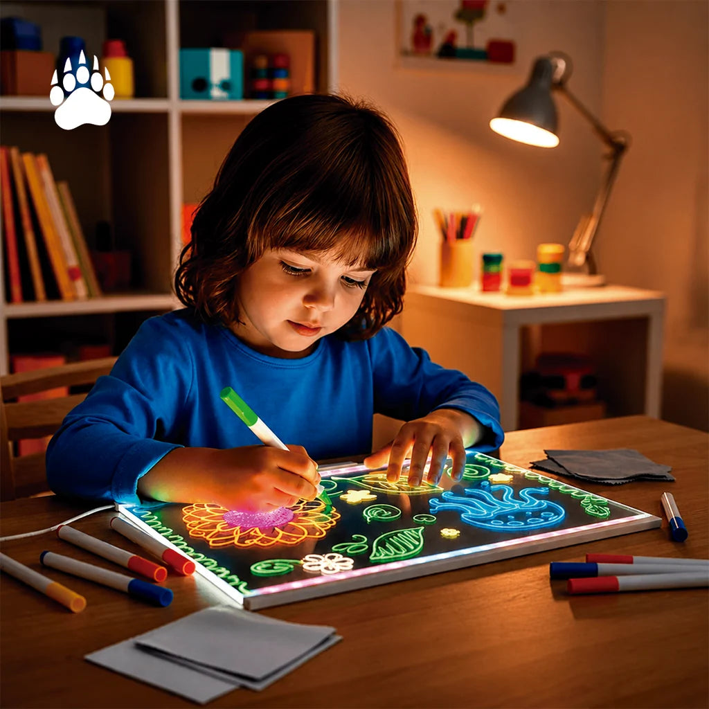 Pizarra Mágica con Luz LED™ + Fibrones y Plantillas de Regalo!