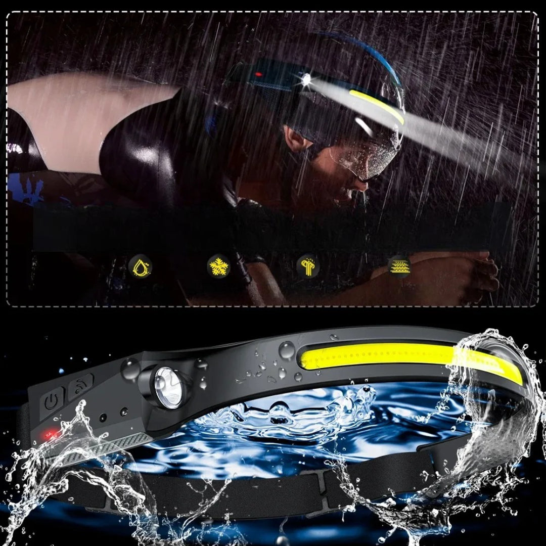 Linterna Frontal LED 350 lm Recargable con Sensor de Movimiento – 5 Modos de Luz