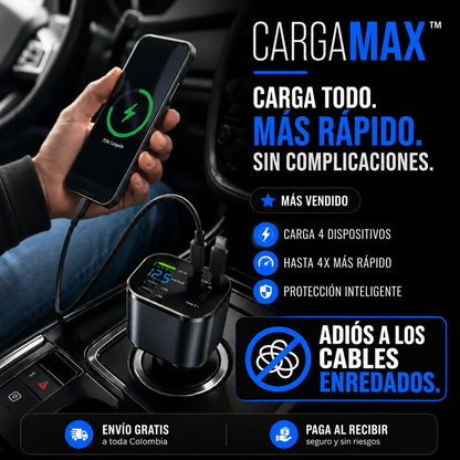 CargaMax™ | Deja de usar cables sueltos: cargador retráctil 4 en 1 para auto