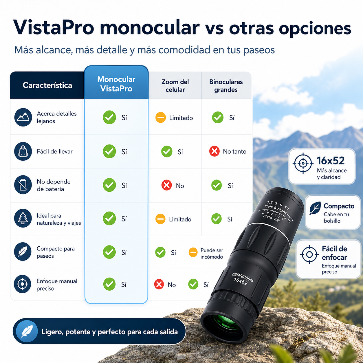 Monocular VistaPro Zoom® - Acerca paisajes y detalles lejanos en segundos