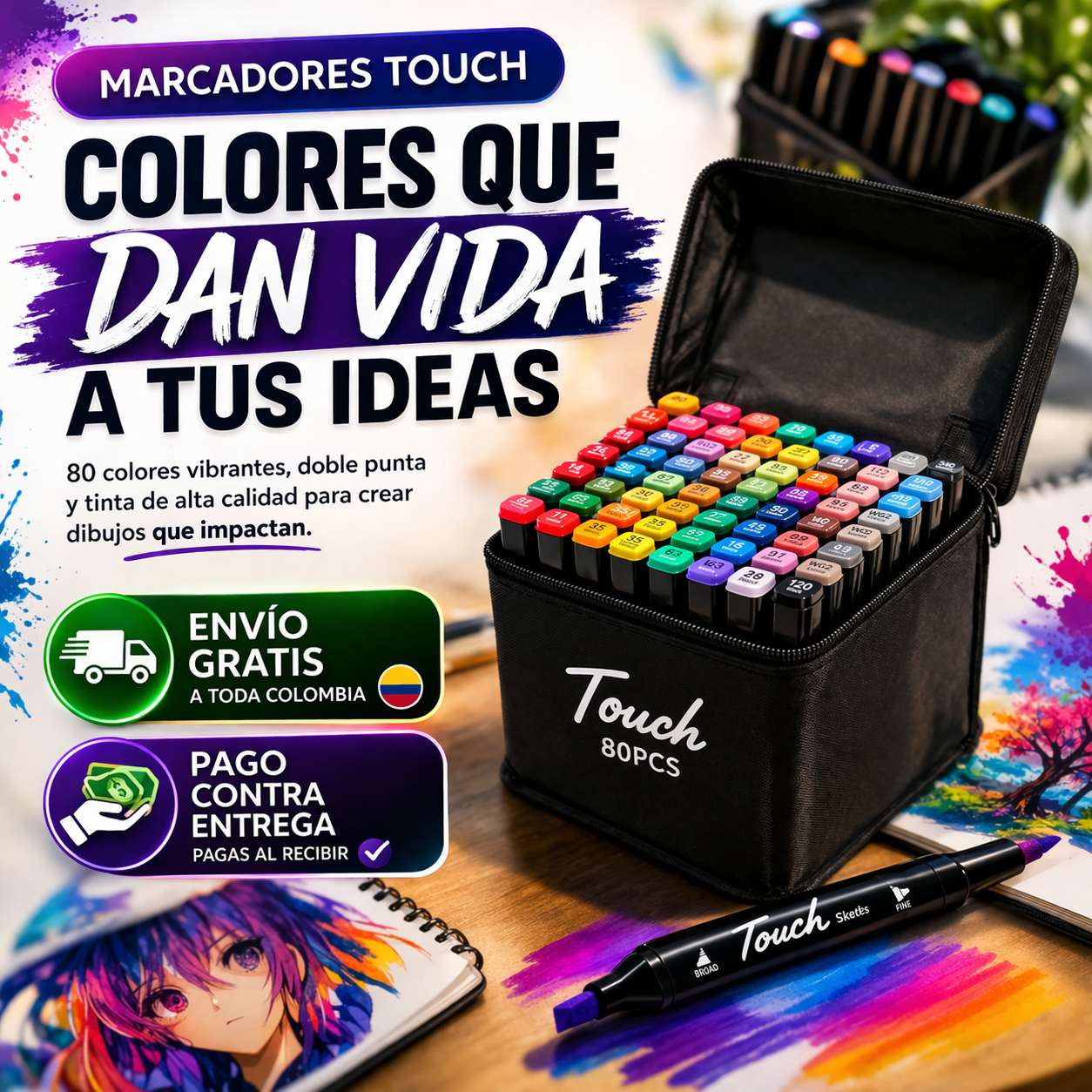 Marcadores Touch - Doble Punta Maletin