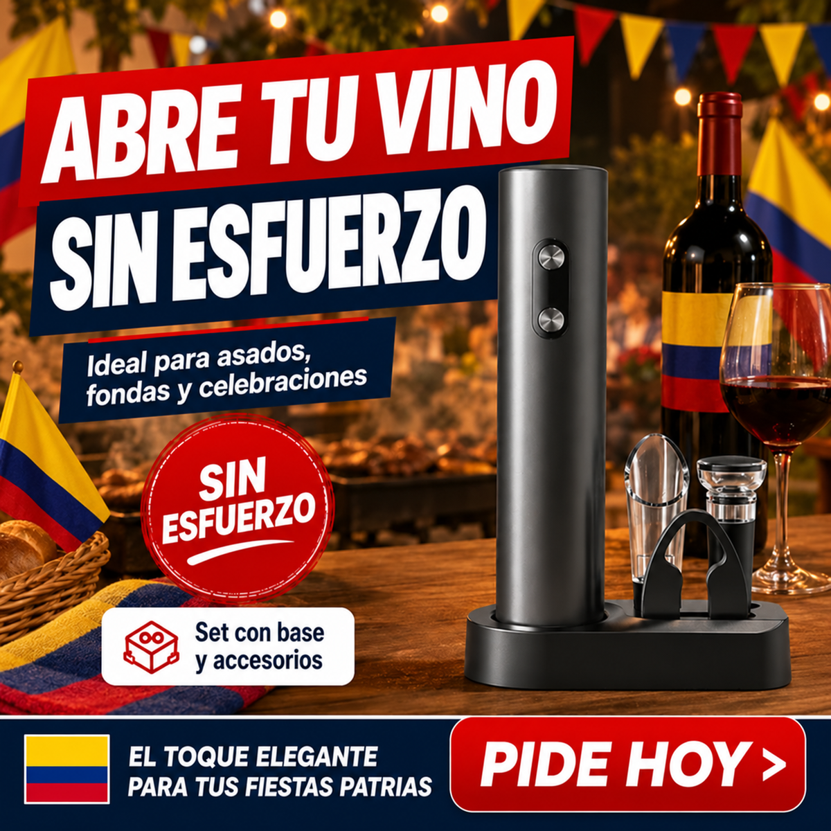 DescorchaPro — Set Abridor de Vino Eléctrico 5 en 1 con Base