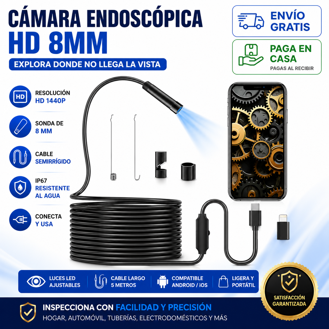 InspectCam™ - Cámara Endoscópica Micro Usb Tipo C (3mtr)