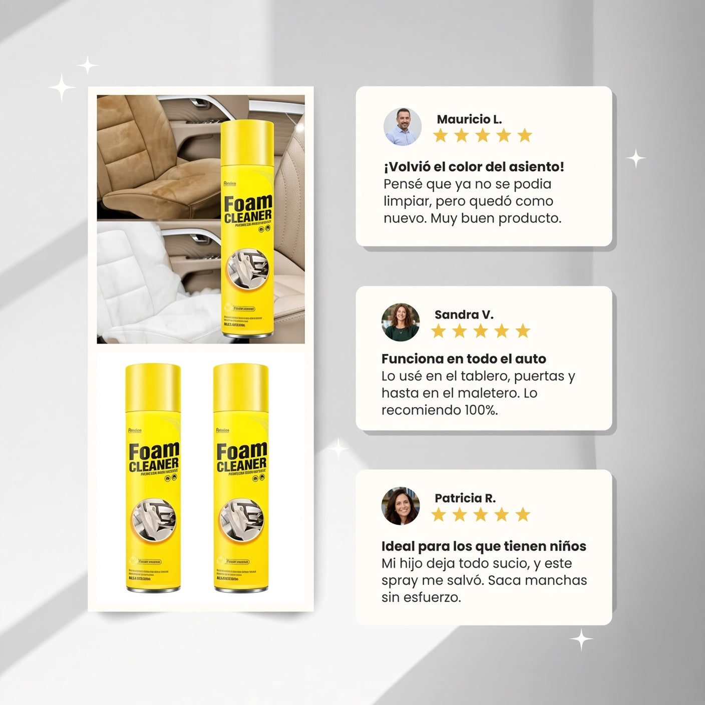Limpiador Profesional de Tapiz y Plástico Para Auto 2x1