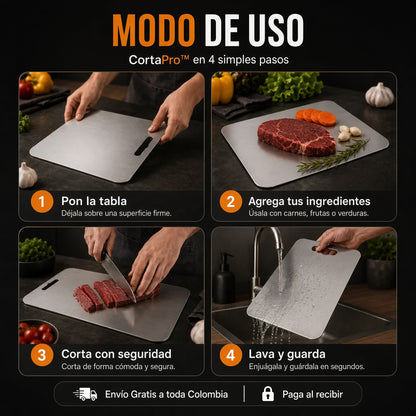 CortaPro™ v2 | Tabla de Cortar de Acero Inoxidable, Higiénica y Fácil de Limpiar | 30X20CM
