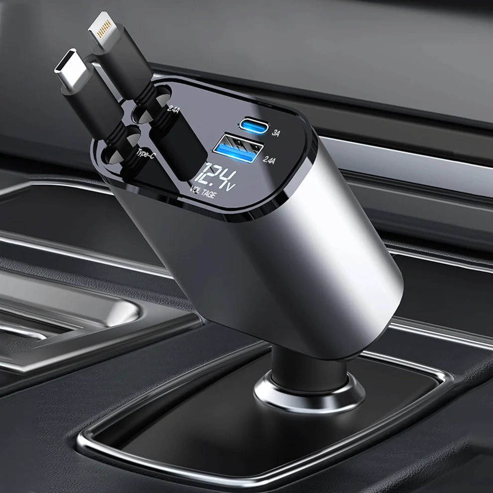 ChargeGo® - Cargador Retráctil Para Carro 4 en 1