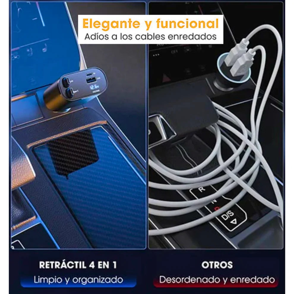ChargeGo® - Cargador Retráctil Para Carro 4 en 1