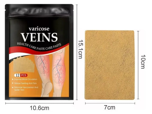 VEINS CARE 2x1 — medidas del empaque y parche