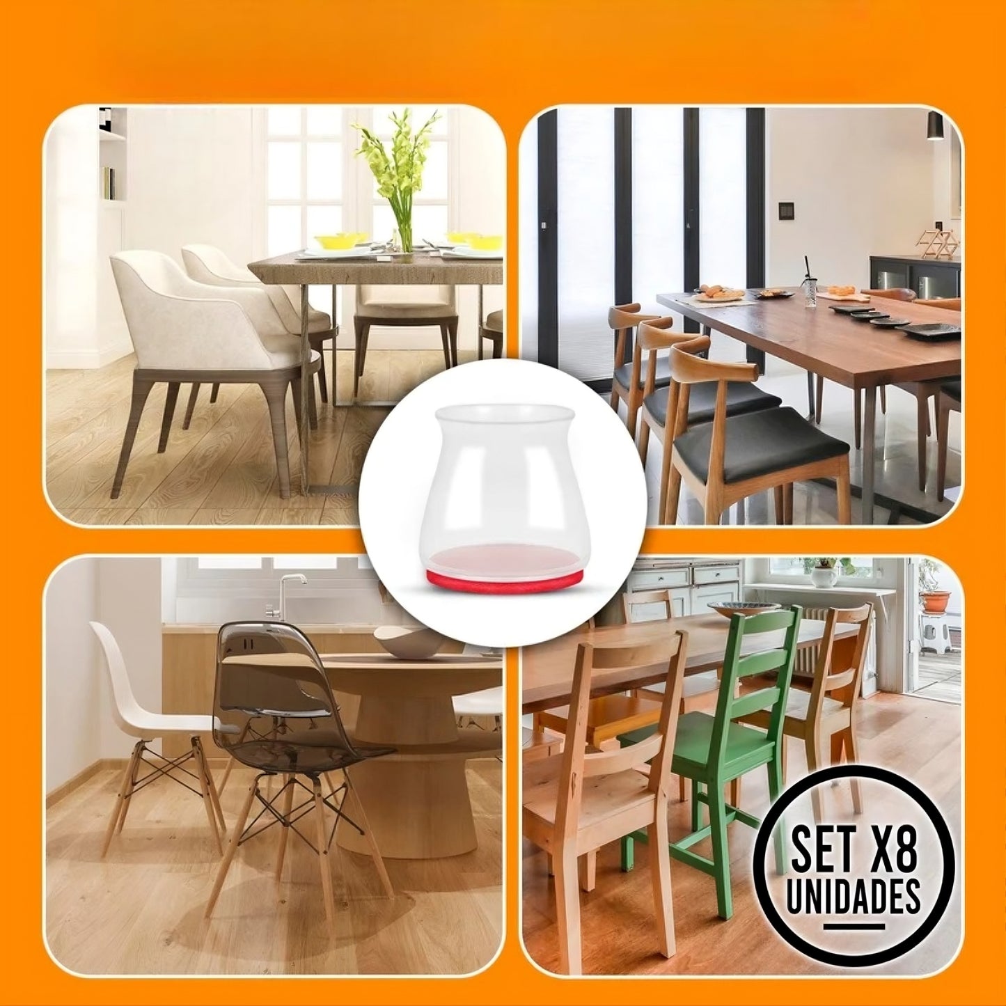 Protectores de Patas para Sillas de Silicona – Juego x8 Antideslizantes y Antirayones