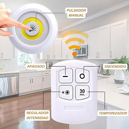Lámpara LED Inalámbrica con Control Remoto – Pack x3 para Armario y Cocina
