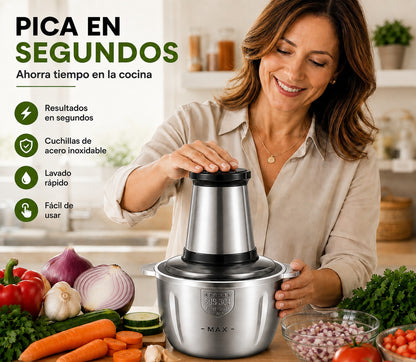 MiniPic Pro picadora eléctrica de dos velocidades con recipiente de acero inoxidable
